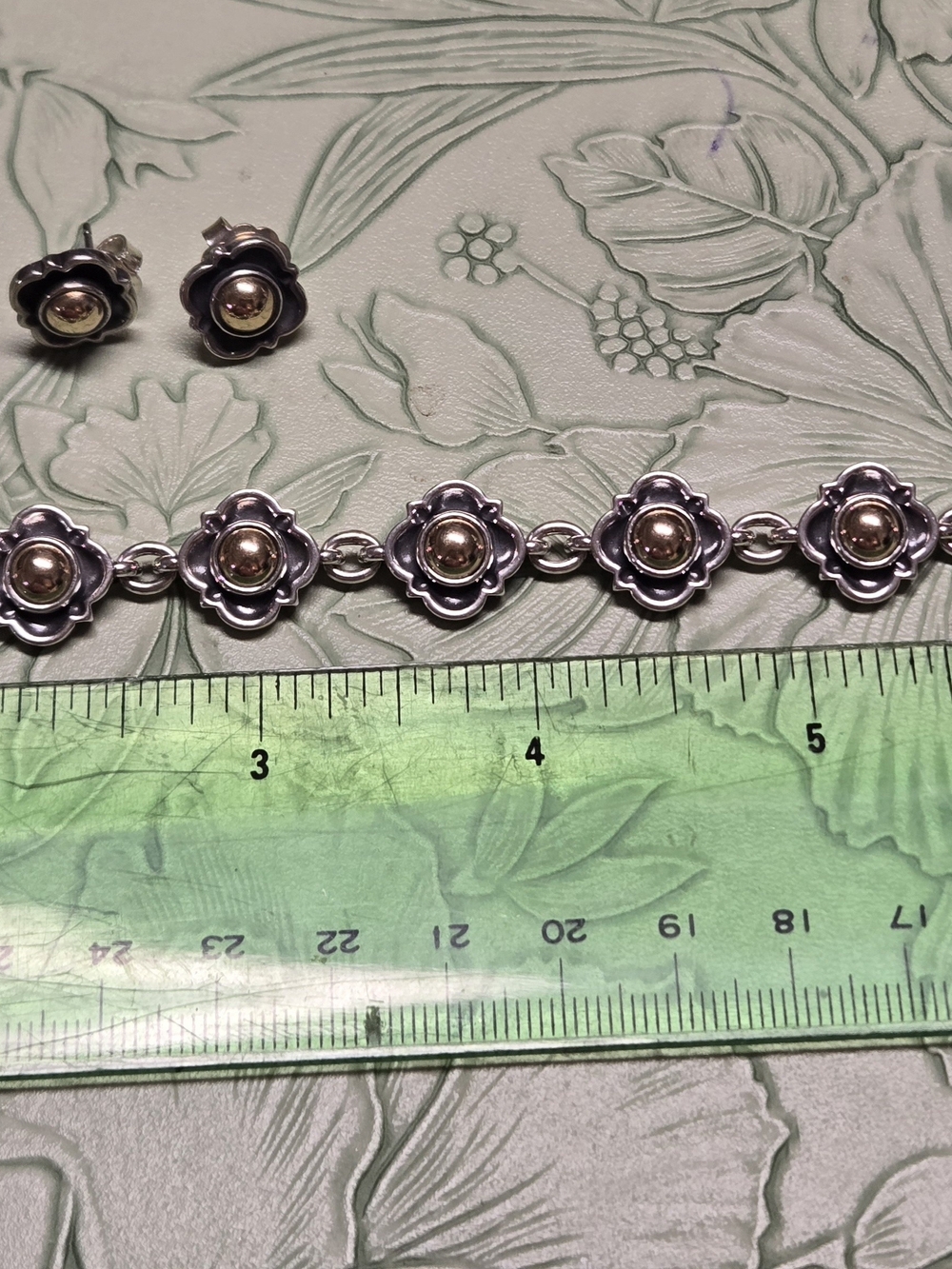 Avery Two-Tone Floral Bracelet and Stud Earrings — Silver and Gold